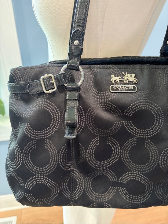 Coach Y2K Black Op Art Signature Tote Bag Patent Leather Shoulder 